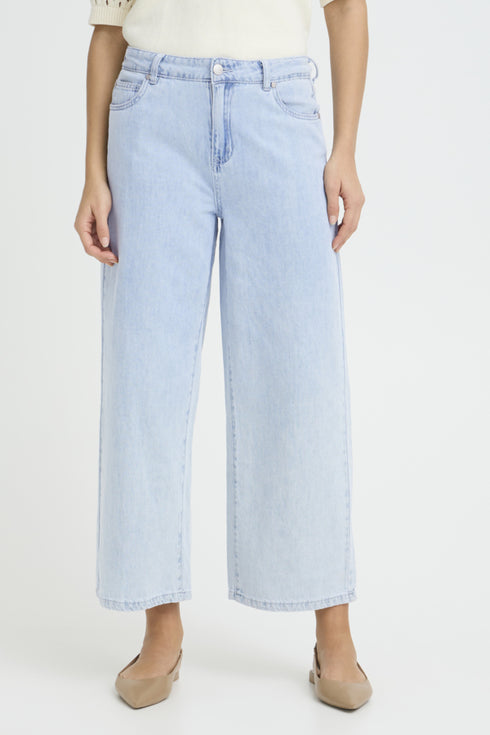 Fransa Womens Light Blue Denim FRLISE Wide Leg 7/8 Jeans 20617661