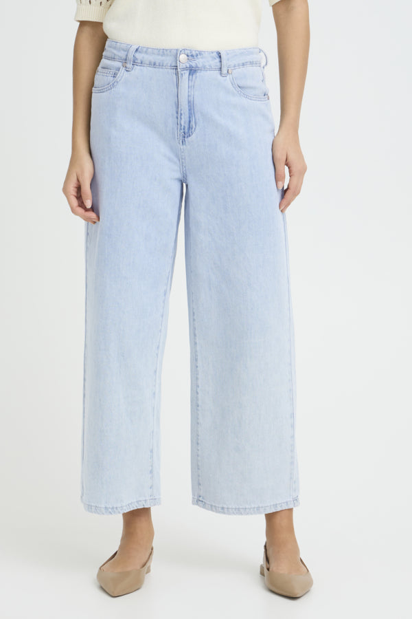Fransa Womens Light Blue Denim FRLISE Wide Leg 7/8 Jeans 20617661