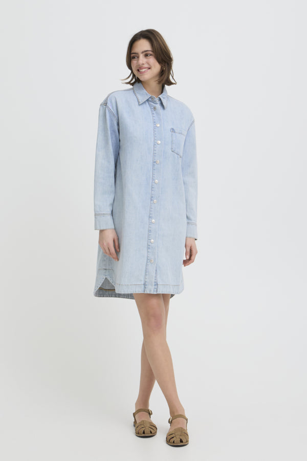 Fransa Womens Light Blue Denim FRLISE Long Sleeve Shirt Dress 20617662