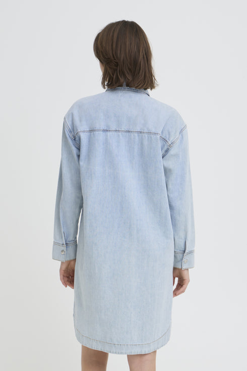 Fransa Womens Light Blue Denim FRLISE Long Sleeve Shirt Dress 20617662