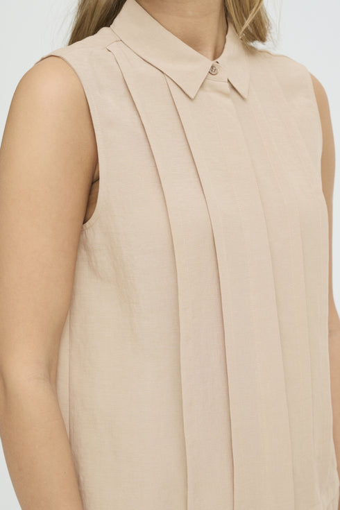 Fransa Womens Savannah Tan FRADAH Sleeveless Stitched Panel Blouse 20617680