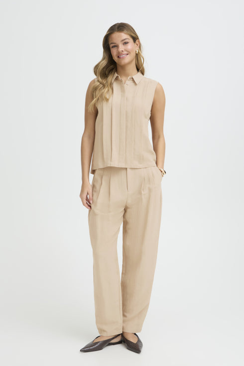 Fransa Womens Savannah Tan FRADAH Sleeveless Stitched Panel Blouse 20617680