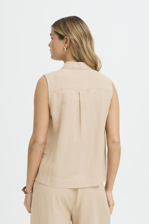 Fransa Womens Savannah Tan FRADAH Sleeveless Stitched Panel Blouse 20617680