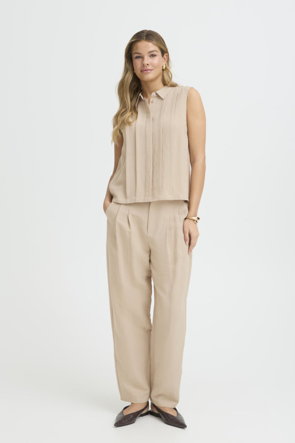 Fransa Womens Savannah Tan FRADAH Pleated Barrel Leg Trousers 20617681