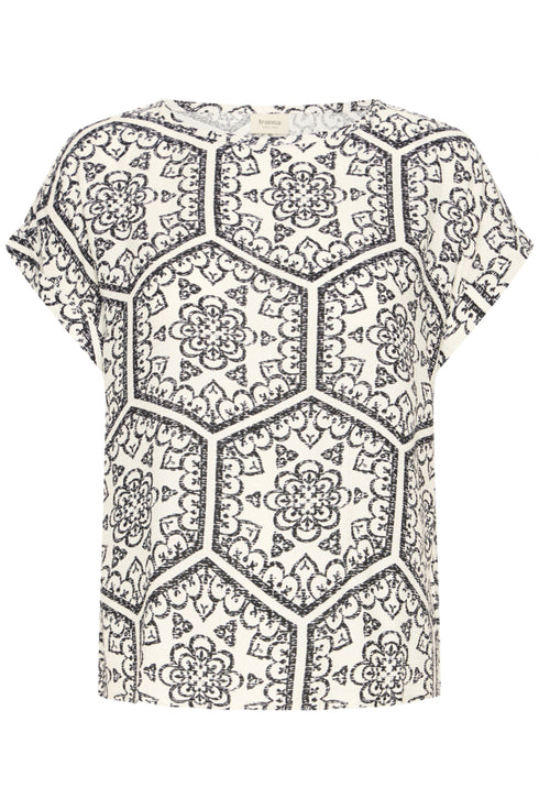 Fransa Womens Black Boho Art White FROLINE Boxy Fit Viscose Blouse 20617709