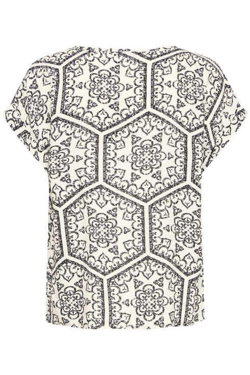 Fransa Womens Black Boho Art White FROLINE Boxy Fit Viscose Blouse 20617709