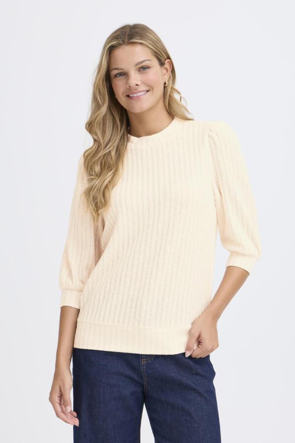Fransa Damia 3/4 Sleeve Knit Top in Oatmeal Melange – 20617793