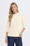 Fransa Damia 3/4 Sleeve Knit Top in Oatmeal Melange – 20617793