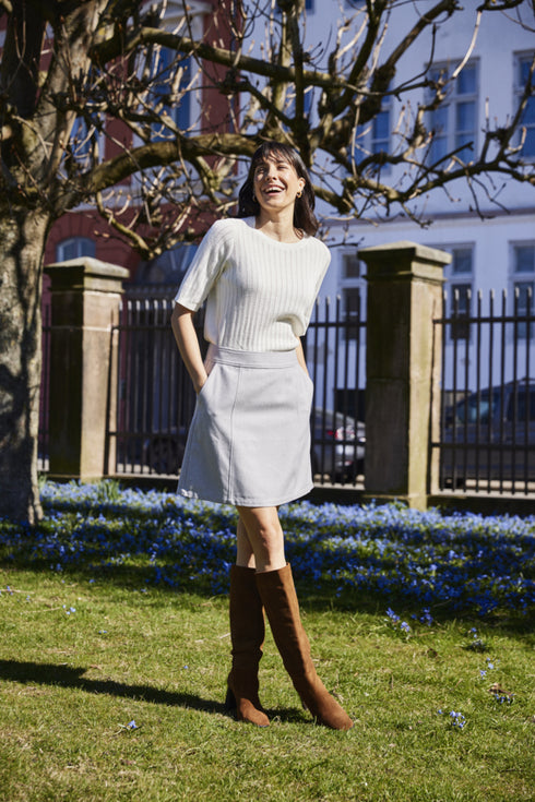 Fransa Damia 3/4 Sleeve Knit Top in Oatmeal Melange – 20617793