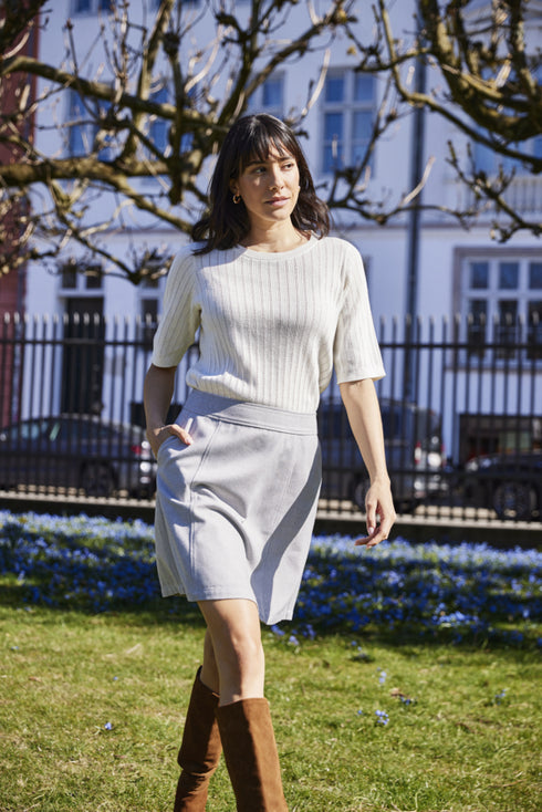 Fransa Damia 3/4 Sleeve Knit Top in Oatmeal Melange – 20617793