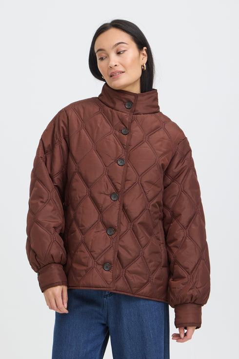 Fransa Womens Agate Quilted Jacket Rum Raisin / Red - 20617827