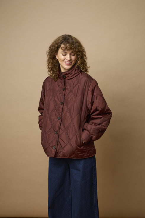 Fransa Womens Agate Quilted Jacket Rum Raisin / Red - 20617827