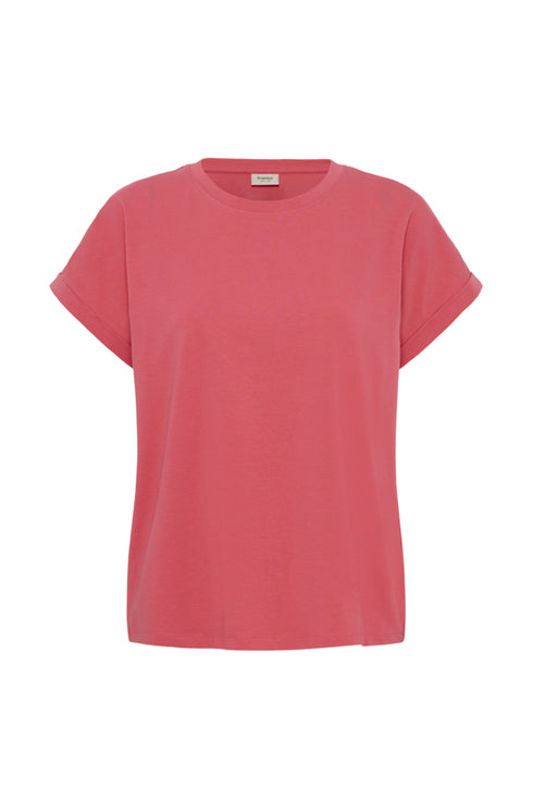 Fransa Womens Honeysuckle Red FRFEBA V-Neck Stretch Cotton T-Shirt 20617875