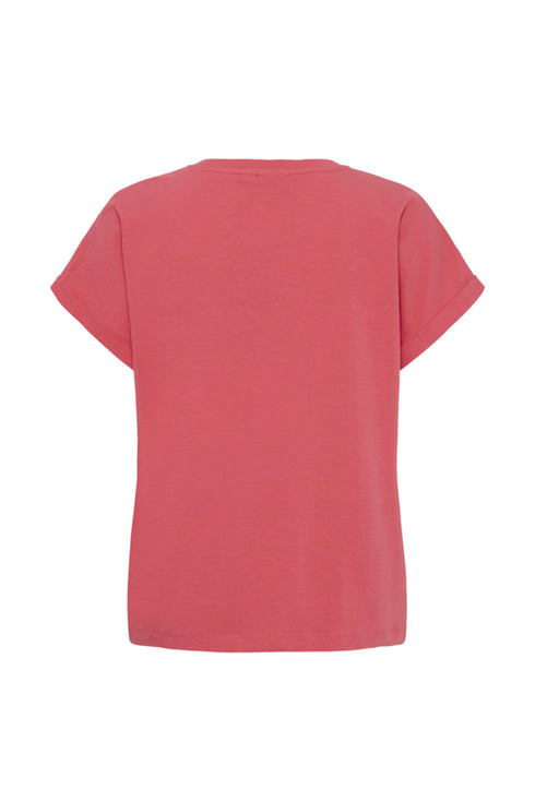Fransa Womens Honeysuckle Red FRFEBA V-Neck Stretch Cotton T-Shirt 20617875