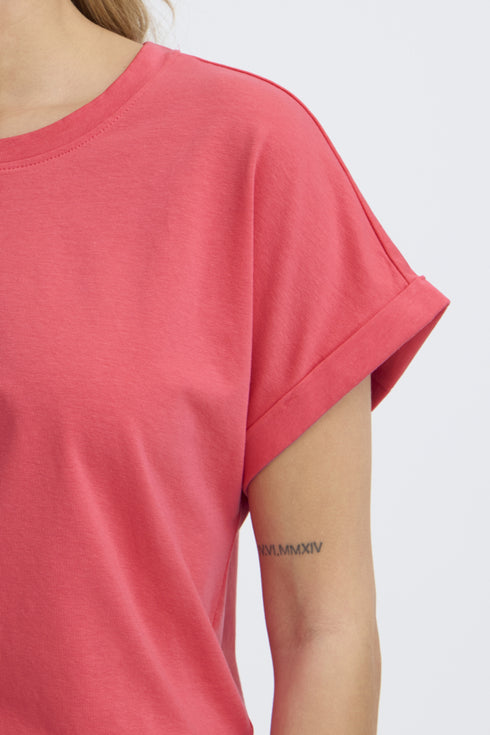 Fransa Womens Honeysuckle Red FRFEBA V-Neck Stretch Cotton T-Shirt 20617875
