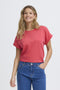 Fransa Womens Honeysuckle Red FRFEBA V-Neck Stretch Cotton T-Shirt 20617875