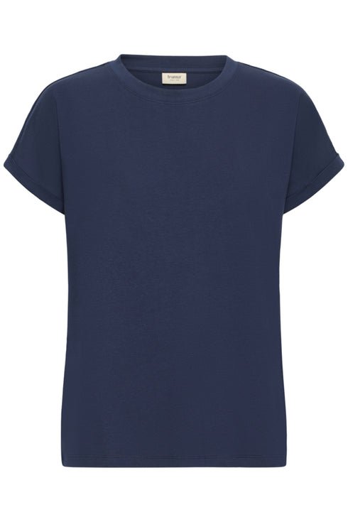 Fransa Womens Navy FRFEBA V-Neck Stretch Cotton T-Shirt 20617875