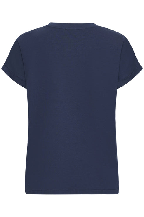 Fransa Womens Navy FRFEBA V-Neck Stretch Cotton T-Shirt 20617875