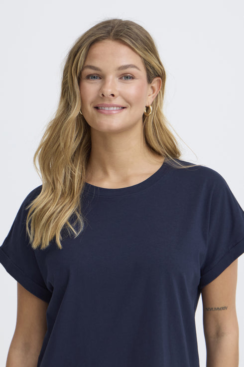 Fransa Womens Navy FRFEBA V-Neck Stretch Cotton T-Shirt 20617875