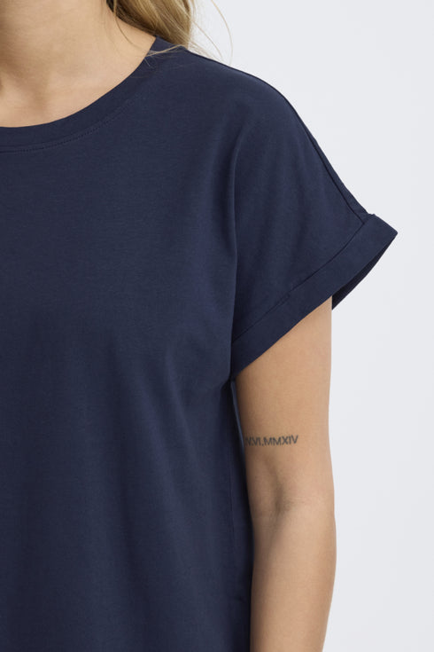 Fransa Womens Navy FRFEBA V-Neck Stretch Cotton T-Shirt 20617875