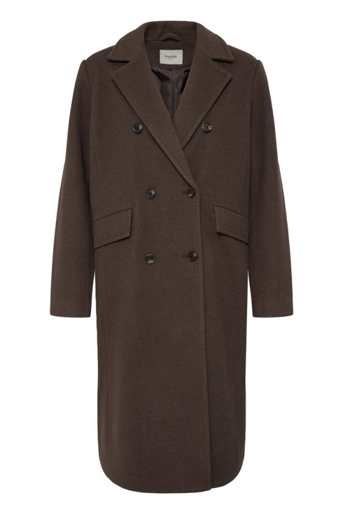 Fransa FQADELAY Double-Breasted Wool Blend Coat 20617938 - Hot Fudge Melange