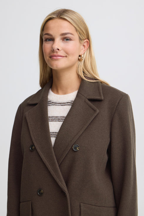 Fransa FQADELAY Double-Breasted Wool Blend Coat 20617938 - Hot Fudge Melange
