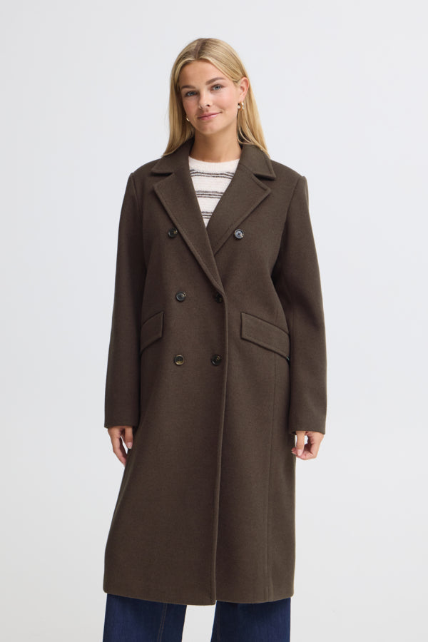 Fransa FQADELAY Double-Breasted Wool Blend Coat 20617938 - Hot Fudge Melange