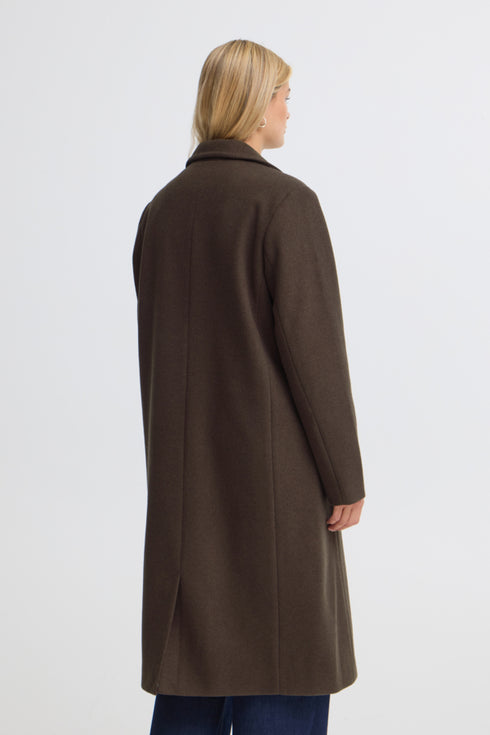 Fransa FQADELAY Double-Breasted Wool Blend Coat 20617938 - Hot Fudge Melange