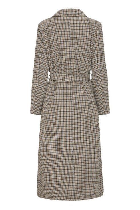 Fransa FQANTONETTE Belted Checked Midi Coat 20617971 - Tobacco Brown / Ice Water Check