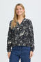 Fransa Womens Flowa V-Neck Blouse 20618003 - Ethnic Stencil Salute Blue