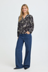 Fransa Womens Flowa V-Neck Blouse 20618003 - Ethnic Stencil Salute Blue