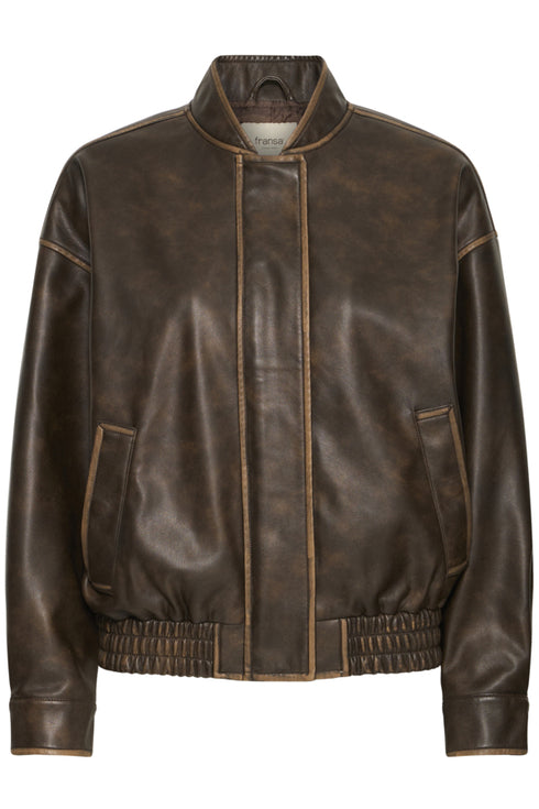 Fransa Womens Ludia Leather Look Zipped Jacket 20618023 - Rain Drum