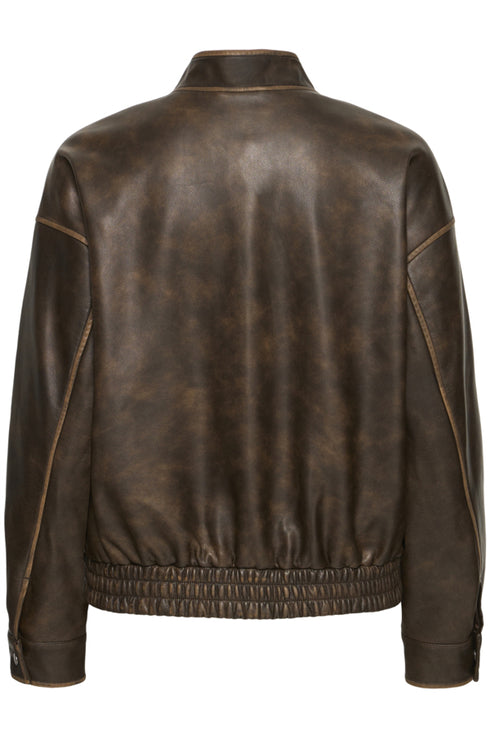 Fransa Womens Ludia Leather Look Zipped Jacket 20618023 - Rain Drum