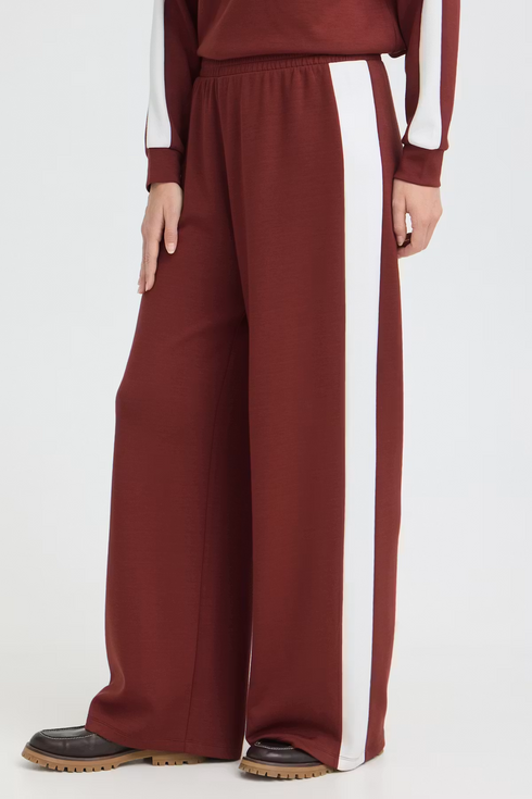 Fransa Womens Aurora Wide Leg Sweat Pants 20618033 - Rum w. White Contrast