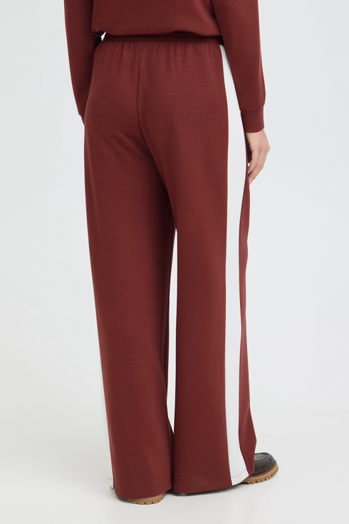 Fransa Womens Aurora Wide Leg Sweat Pants 20618033 - Rum w. White Contrast