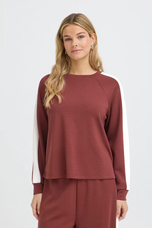 Fransa Womens Aurora Sweatshirt 20618035 - Rum w. White Contrast