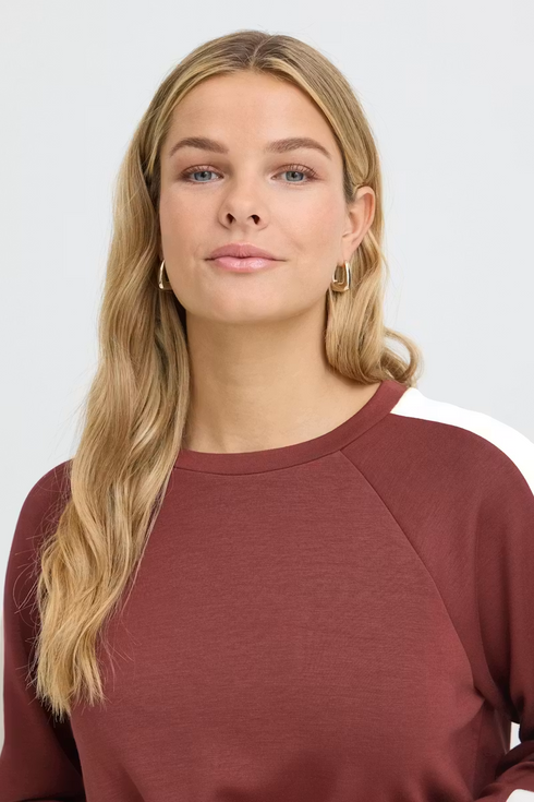 Fransa Womens Aurora Sweatshirt 20618035 - Rum w. White Contrast