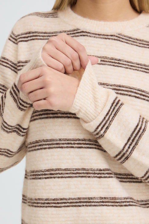 Fransa Womens Kendra Striped Knit Jumper 20618101 - Oatmeal