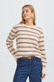 Fransa Womens Kendra Striped Knit Jumper 20618101 - Oatmeal