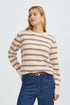 Fransa Womens Kendra Striped Knit Jumper 20618101 - Oatmeal