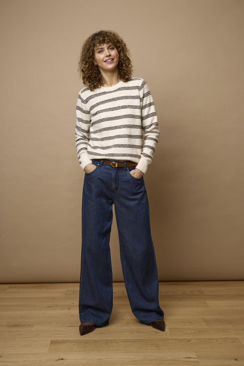Fransa Womens Kendra Striped Knit Jumper 20618101 - Oatmeal