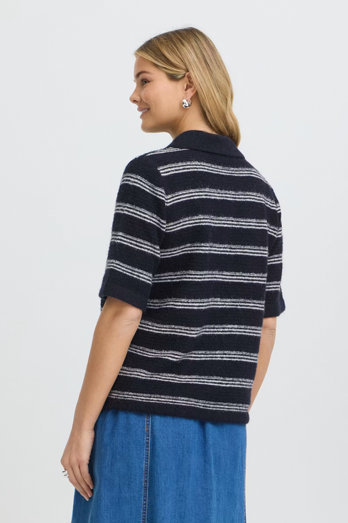 Fransa Womens Kendra Striped Short Sleeve Knit Polo Top 20618102