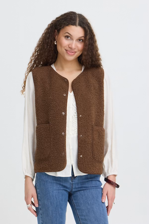 Fransa Womens Gwynne Teddy Vest Waistcoat 20618104 - Rain Drum Brown
