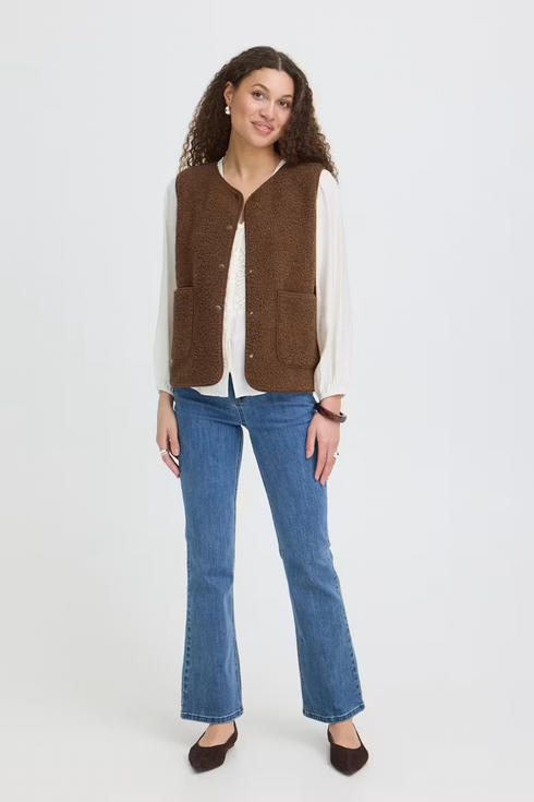 Fransa Womens Gwynne Teddy Vest Waistcoat 20618104 - Rain Drum Brown