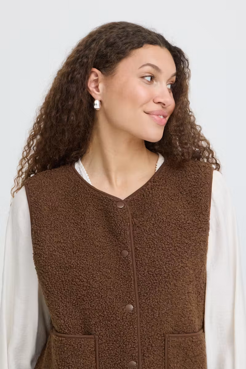 Fransa Womens Gwynne Teddy Vest Waistcoat 20618104 - Rain Drum Brown