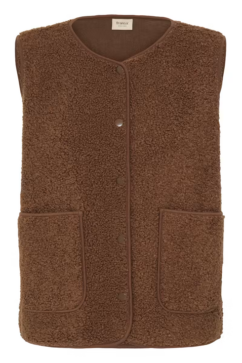 Fransa Womens Gwynne Teddy Vest Waistcoat 20618104 - Rain Drum Brown