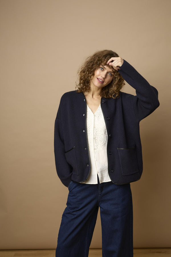 Fransa Womens Gia Button-Up Knit Cardigan 20618109 - Salute Blue