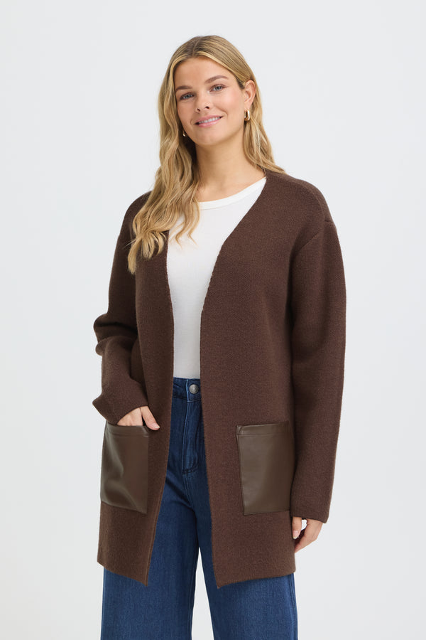 Fransa Womens Gia Long Knit Cardigan 20618110 - Rain Drum Brown