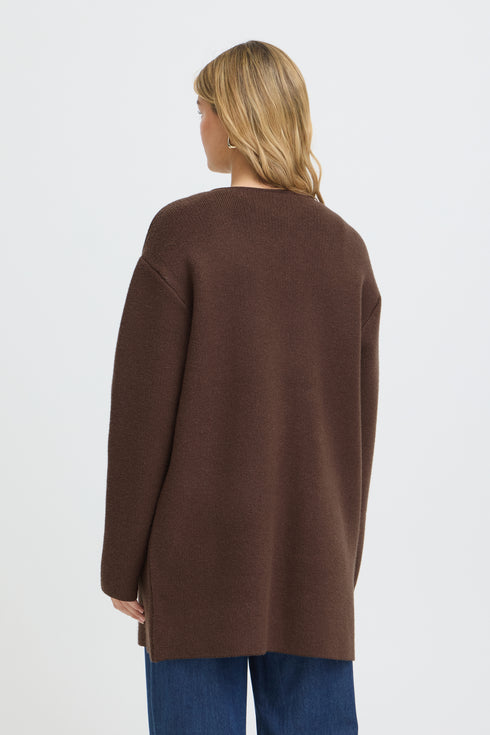 Fransa Womens Gia Long Knit Cardigan 20618110 - Rain Drum Brown