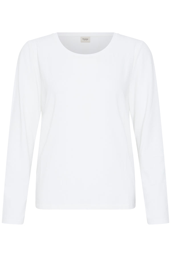 Fransa Womens Clea Round Neck Long Sleeve Top 20618125 WH - White